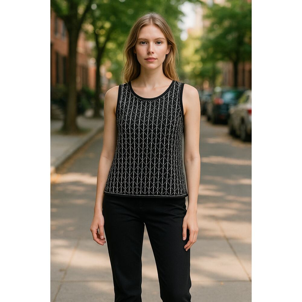 2/$30 CARMEN Carmen Marc Valvo Black Sequined Holiday Party Tank Size M